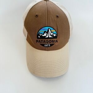Patagonia 1973 Logo Trucker Hat Brown Tan Mesh Snapback Cap One Size Adult